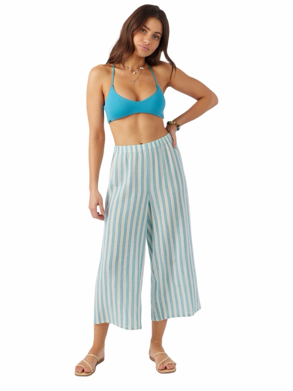 O'Neill Aqua Stripe Wide-Leg Cropped Pants